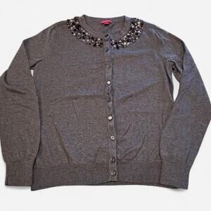 Merona Grey Beaded Collar Button-Up Cardigan Sweater – Medium (M)